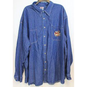 Vtg 90s Disney Store Plus Women's Denim Button Down sz 3X Winnie The Pooh Friend